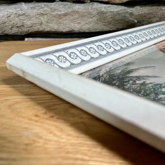 VTG Tropical Town Print John Rogers Palm Tree Balcony Village Daisy Wood Frame - Picture 5 of 6